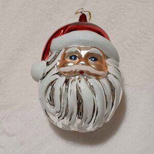 KOMOZJA Family Glass Hand Made in Poland Large 8" Santa Head Ornament In Box